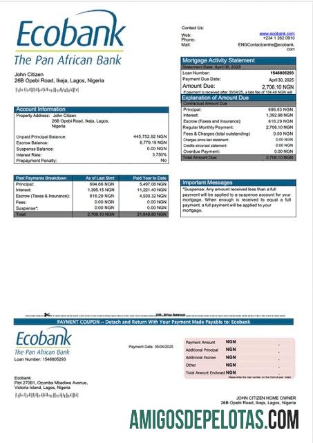 imprimível Modelo Word e PDF de declaração de hipoteca do Ecobank da Nigéria